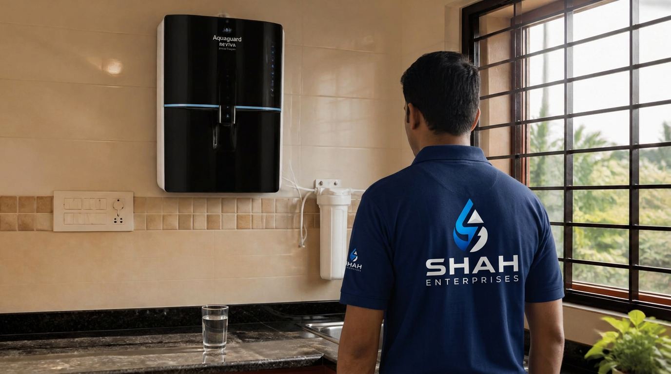 Under-sink RO water purifier filling a glass
