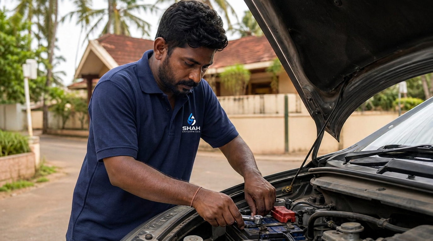 Technician installing a premium vehicle battery